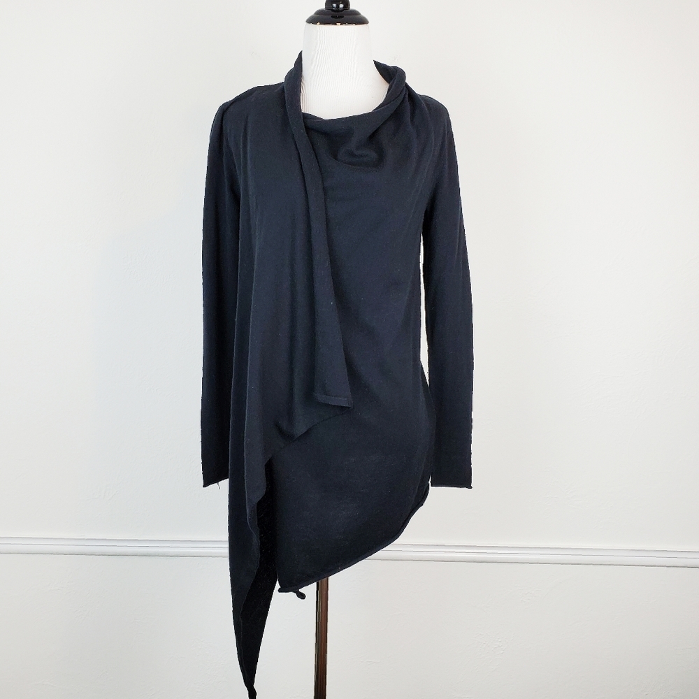 Barneys New York Sweater Asymmetrical Wrap Draped Knit Lagenlook Neutral Classic